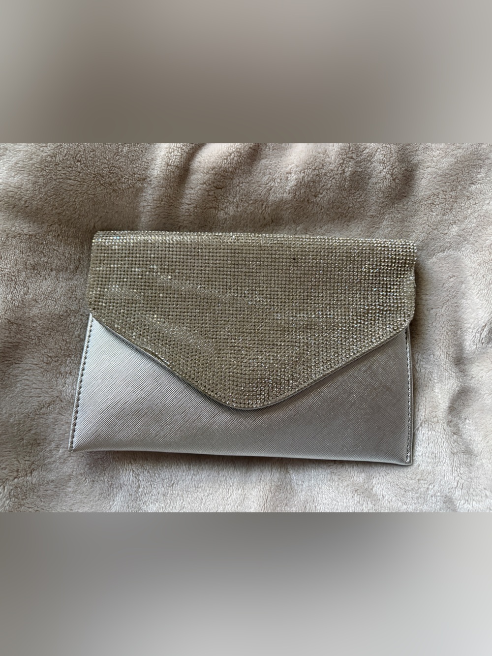 Olivia Miller Crystal-Embellished Silver Clutch